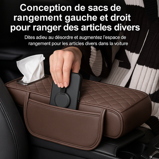 Coussin de rangement pour accoudoir de voiture en coton
