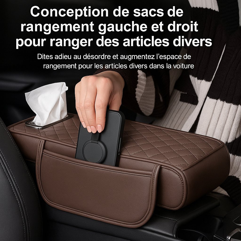 Coussin de rangement pour accoudoir de voiture en coton